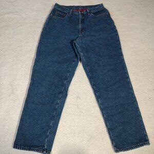LL Bean Double L Jeans Womens Size 14 Dark Blue Fleece Lined Relaxed Fit OWH23